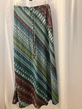Flying Lotus Maxi Skirt in Green, Blue, & Brown Bohemian Print